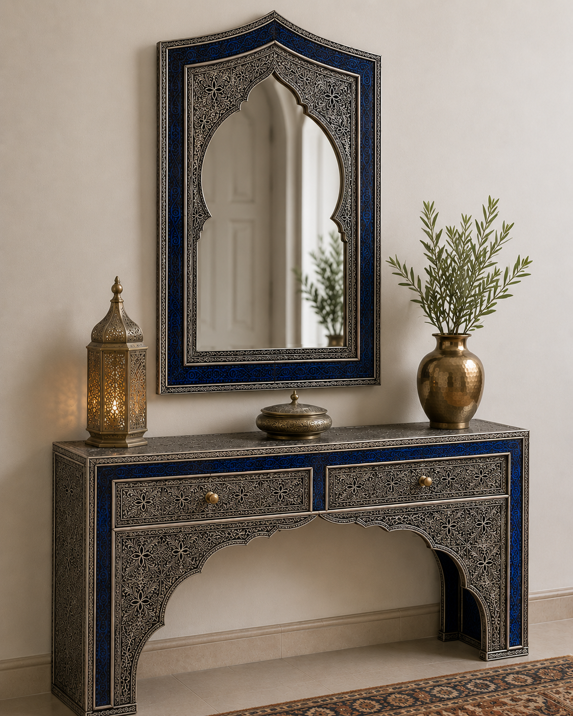 Duo Miroir Console Ciselé Argenté