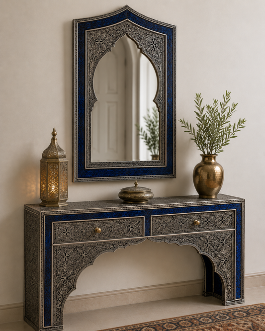 Duo Miroir Console Ciselé Argenté